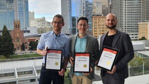 Our award winners: from left to right Mathias Lenski, Gonzalo Palma Vega and Philipp Gierschke in San Francisco with their awards